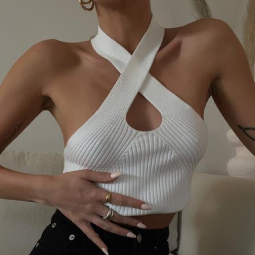 Ribbed Cross Halter Top